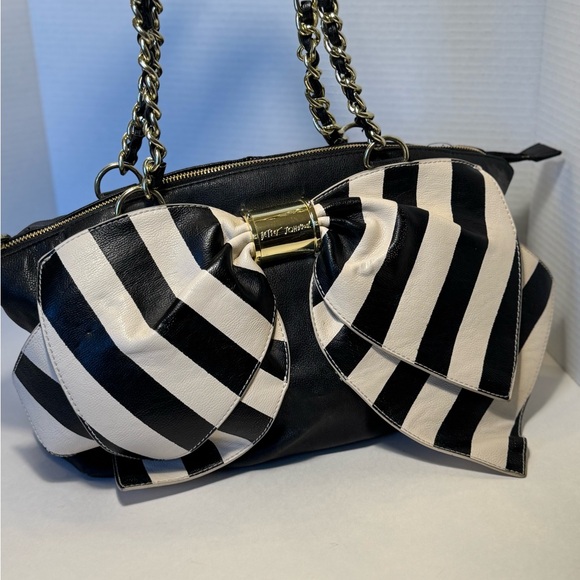 Betsey Johnson Black and White Striped leather Women's Bag - Picture 1 of 6